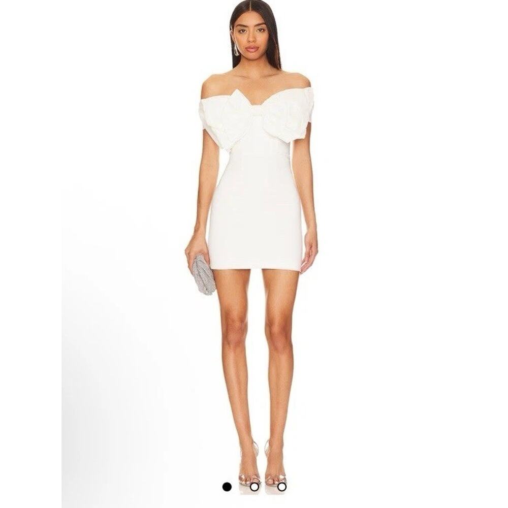 Bardot Mini Bow Dress In White Sz 2/Xs $158 Nwt